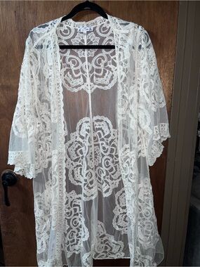 Poof! Lace Floral Overlay Top - Cream